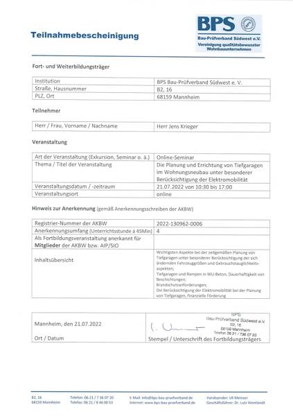 Planung und Errichtung von Tiefgaragen mit E-Mobilität